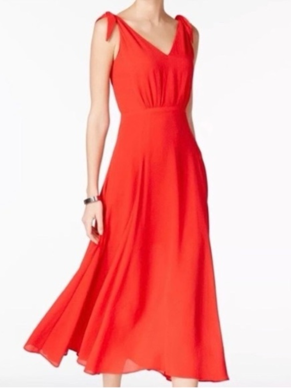 Betsey Johnson Crepe Georgette Red Tie-Shoulder Midi Dress